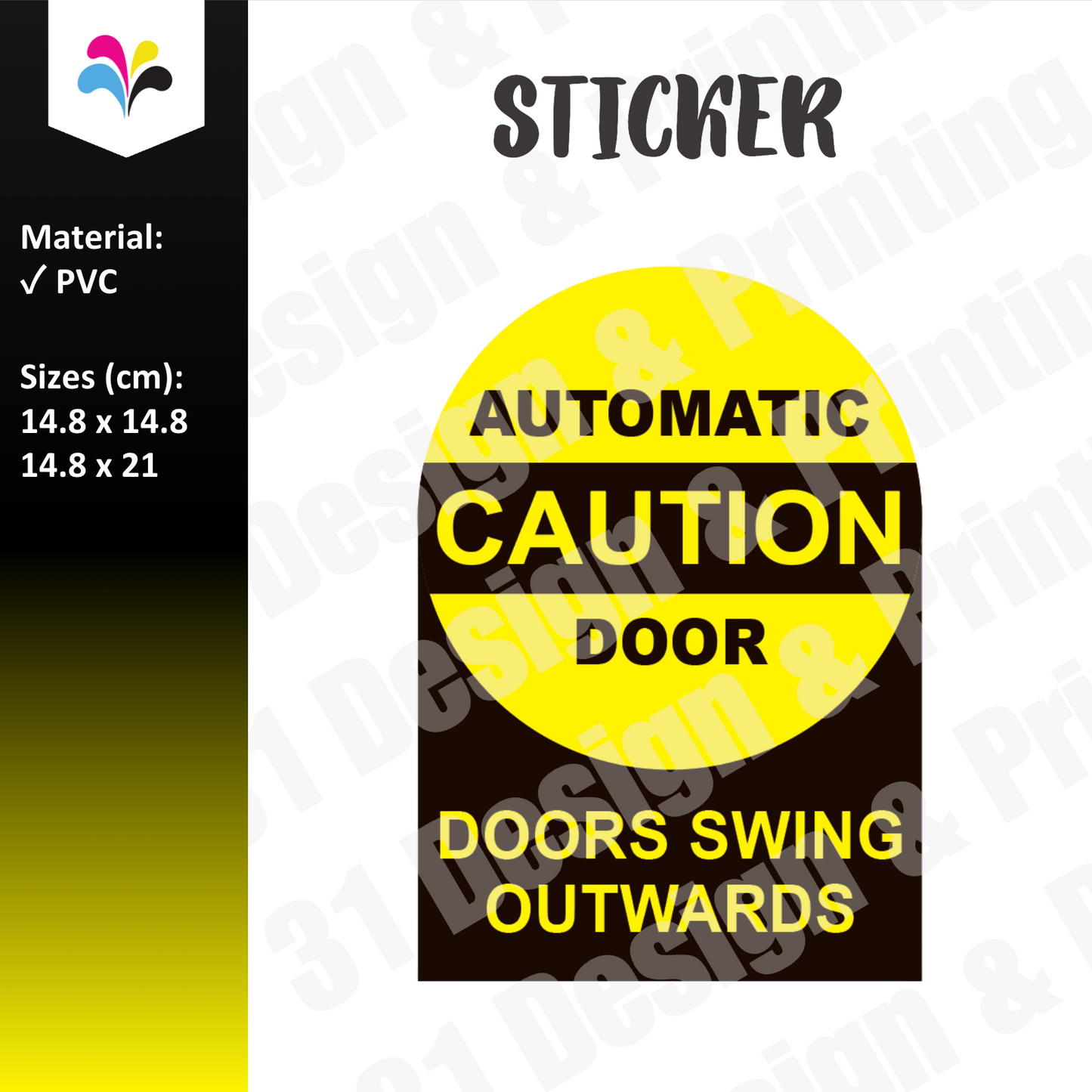 Caution Automatic Door Doors Swing Outwards Warning Sticker (Arch)