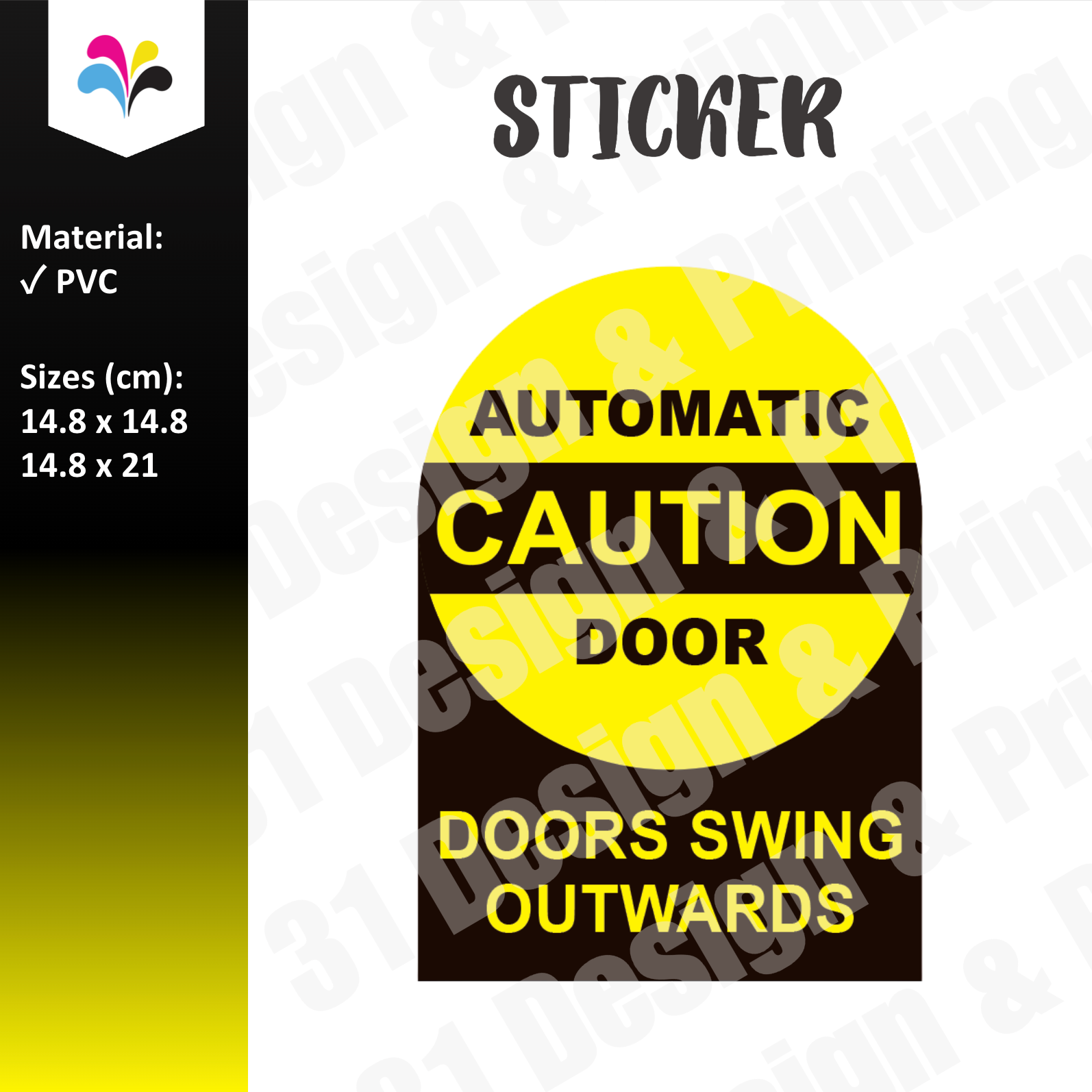 Caution Automatic Door Doors Swing Outwards Warning Sticker (Arch)