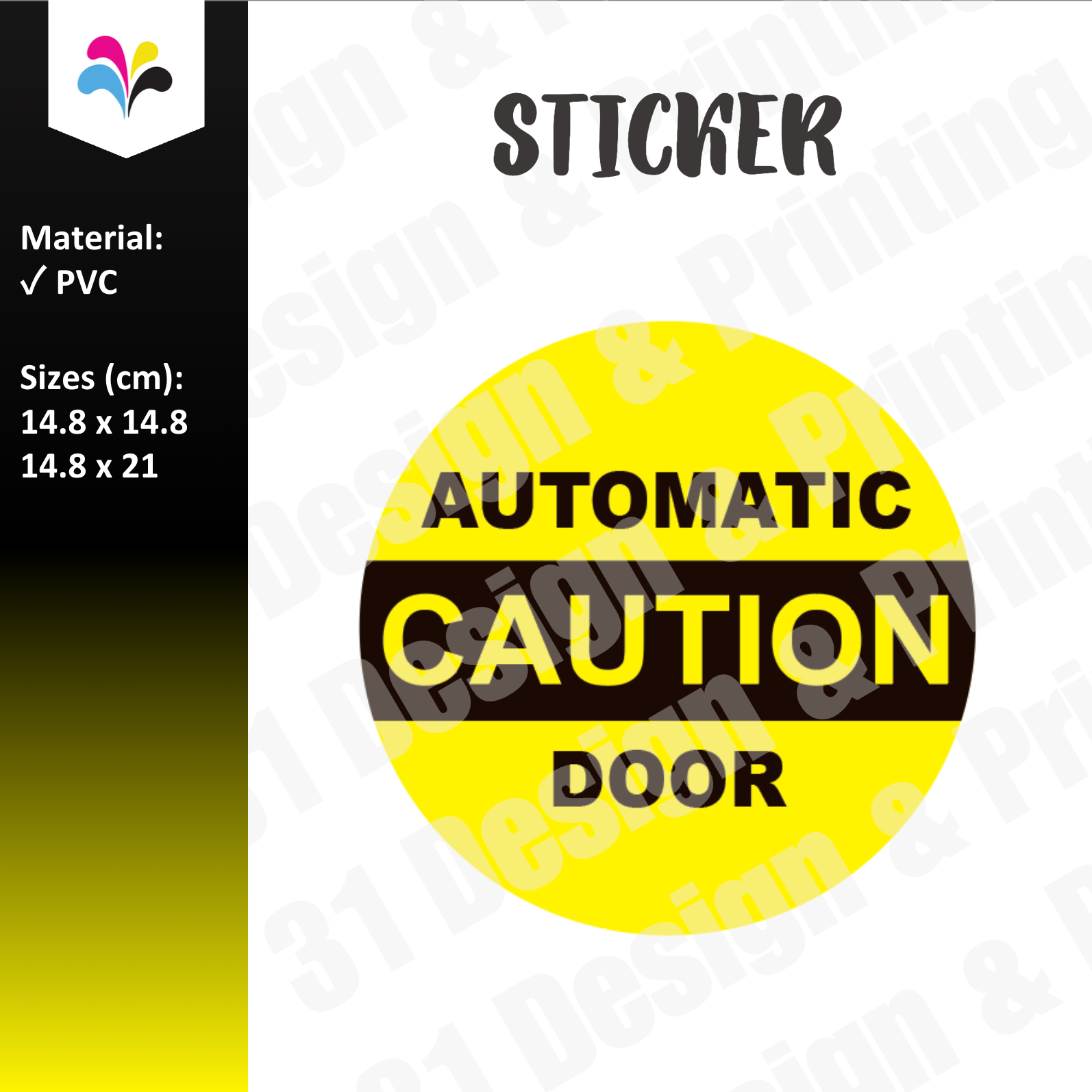 Caution Automatic Door Warning Sticker (Round)