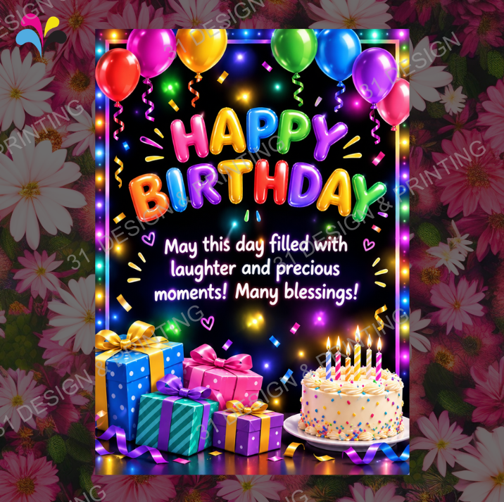 Classic Balloon English Birthday Card