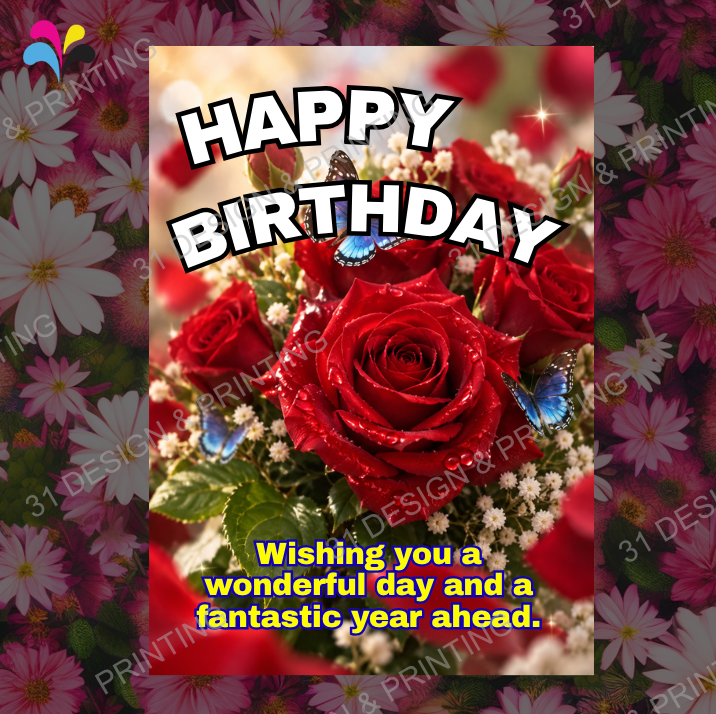 Classic Rose English Birthday Card