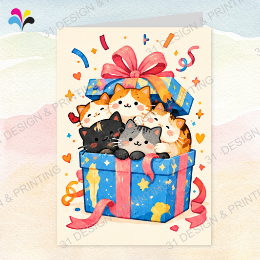 Cats in Present Birthday Card