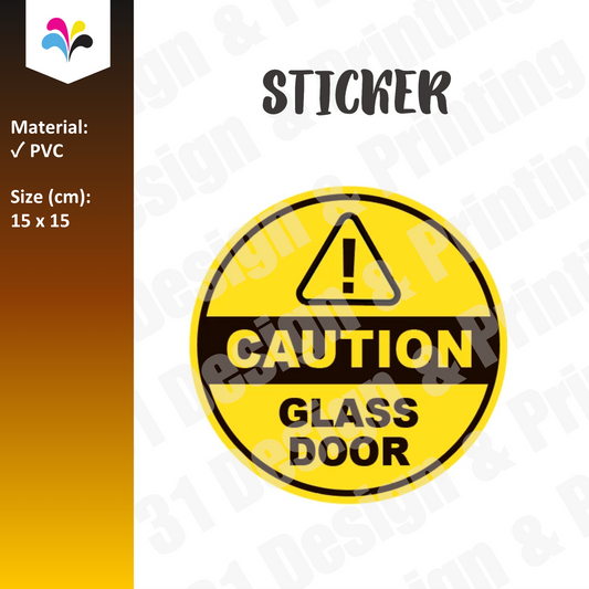 Caution Glass Door Notice Sticker (Round)