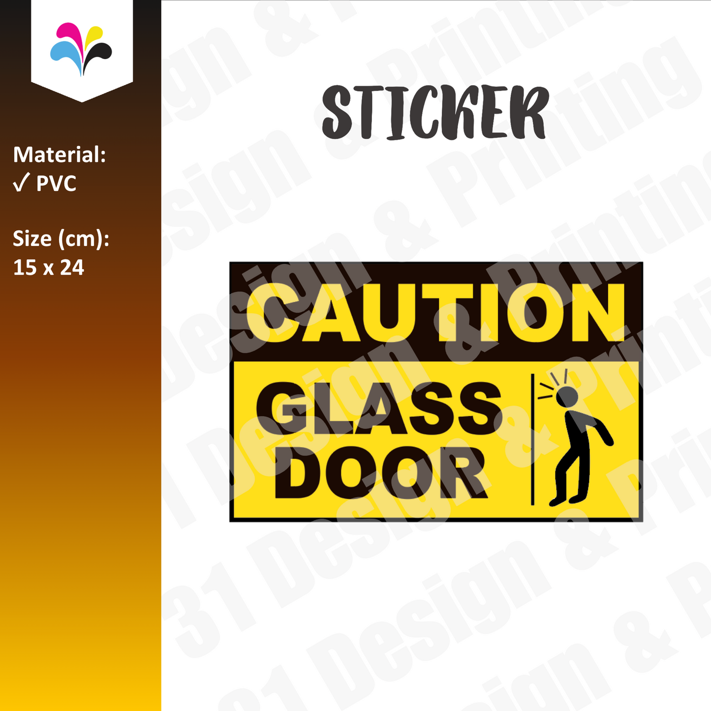 Caution Glass Door Notice Sticker (Rectangle)