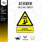 Beware of Falling Object Warning Label Sticker 12x15cm