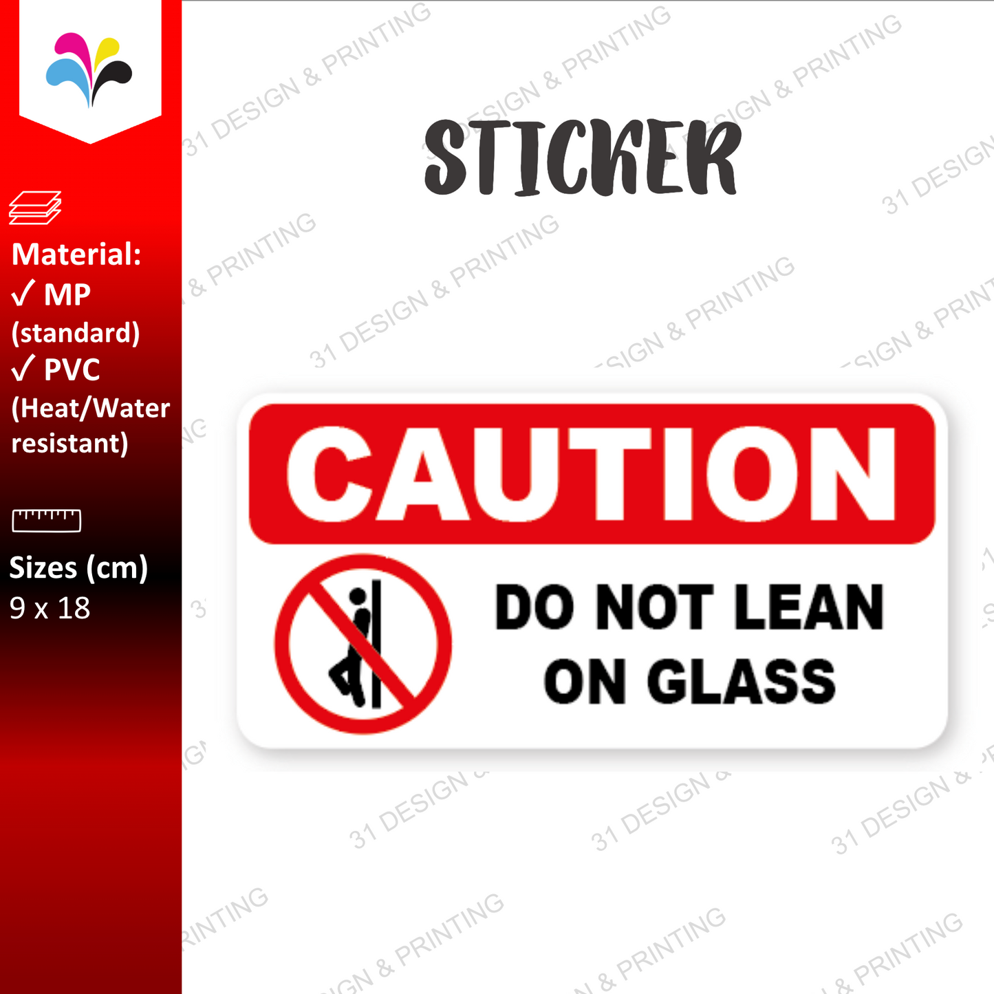 Caution Do No Lean on Glass Warning Sticker