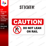 Caution Do No Lean on Rail Warning Sticker