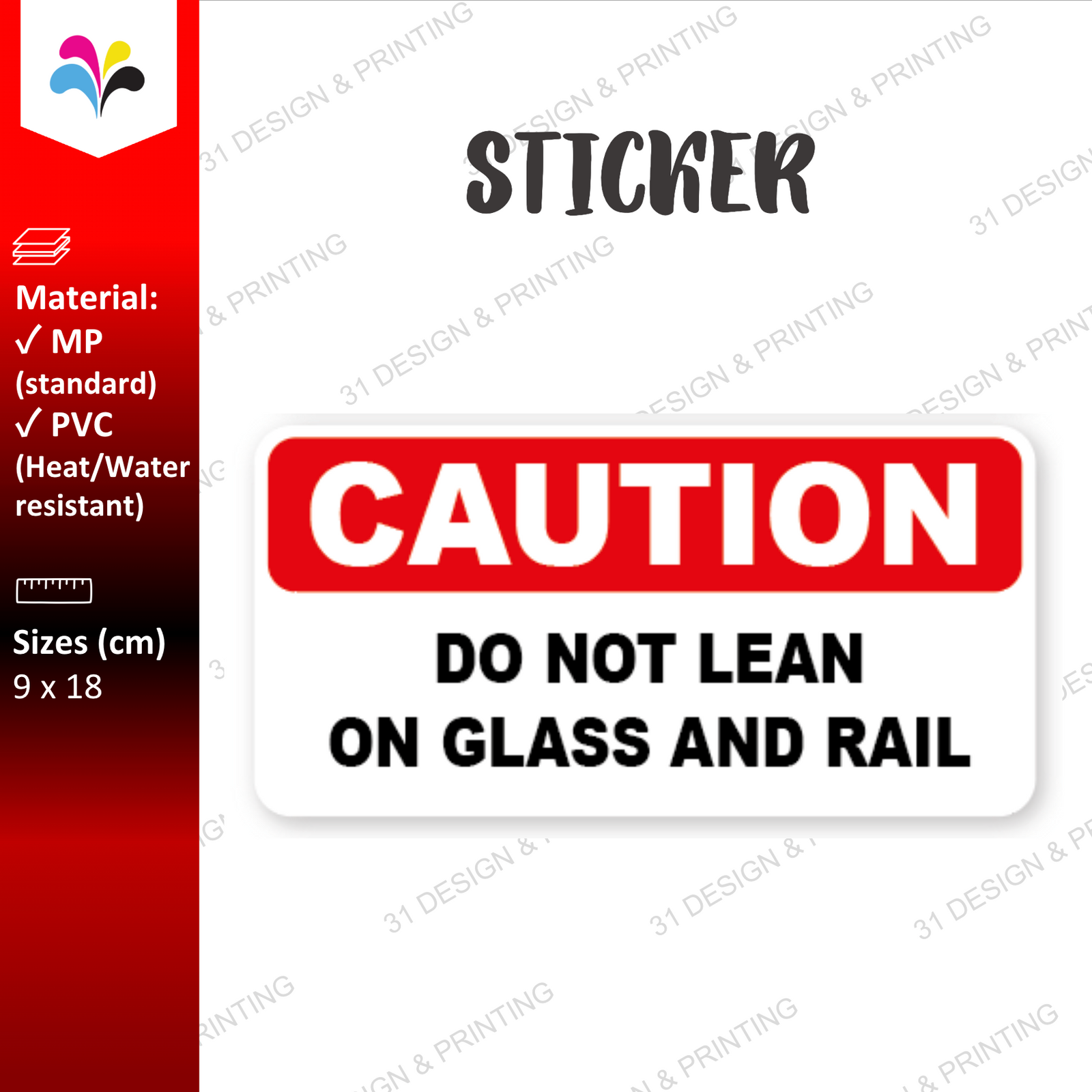 Caution Do No Lean on Glass and Rail Warning Sticker