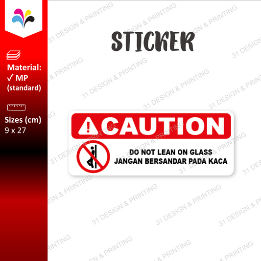 Caution Do No Lean on Glass Label Sticker