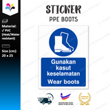 Wear Boots Sticker Notice 20x25cm