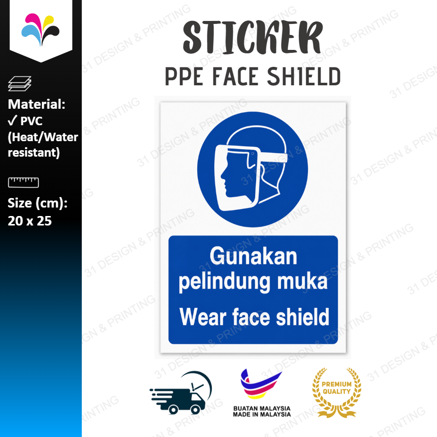 Wear Face Shield Sticker Notice 20x25cm