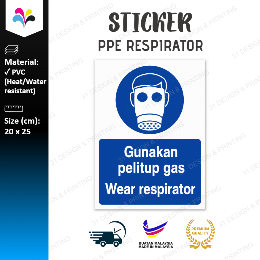 Wear Respirator Sticker Notice 20x25cm