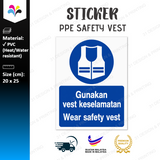 Wear Safety Vest Sticker Notice 20x25cm