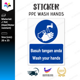 Wash Your Hands Sticker Notice 20x25cm