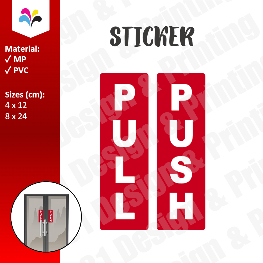 Push Pull Door Sticker (Red)