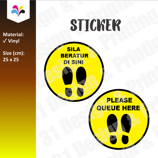Please Queue Here Sila Beratur Di Sini Notice Sticker (Round)