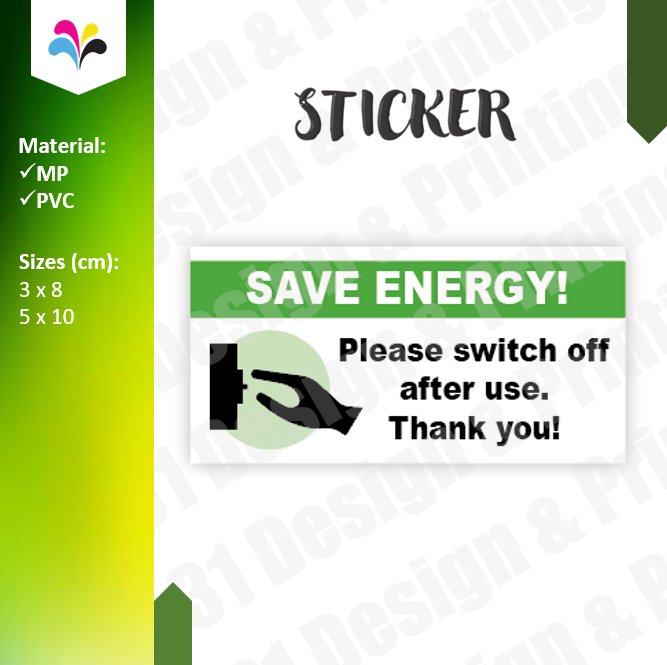 Save Energy Please Switch Off After Use Sticker